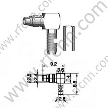 MMCX Masculino engarce el ángulo recto para el conector RG174 RF