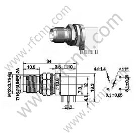 Ángulo derecho femenino TNC para conector PCB RF