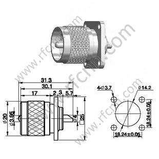 Conector de RF de montaje en brida masculina UHF