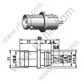 Abrazadera femenina BNC para RG174 RF Conector