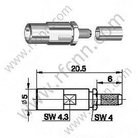 SSMB Male para RG174 RF Conector