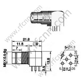 1.6 / 5.6 Ángulo recto femenino para conector PCB RF