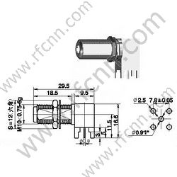 F ángulo recto hembra para conector de RF de PCB