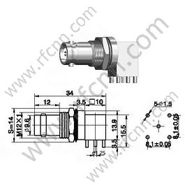 Angulo derecho femenino BNC para el conector de RF de PCB