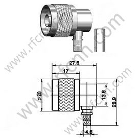 N ángulo recto masculino para el conector RG58 RF