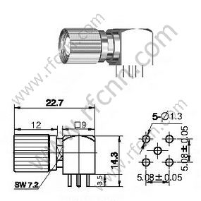 1.6 / 5.6 Ángulo recto masculino para conector PCB RF
