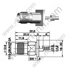 TNC Brida femenina para RG174 RF Conector